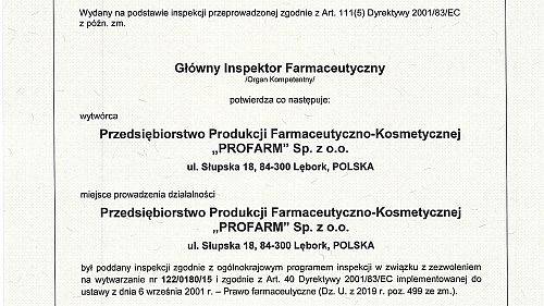 Nowy certyfikat GMP Dobre Praktyki Produkcji